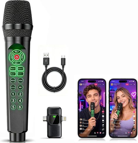 Facmogu MC9 Karaoke & Live Streaming Microphone w/Built-in Sound Card for TikTok YouTube Beginners, Voice Changer Sound Effects, Bluetooth, Real-Time Monitoring, Easy Podcast Recording Kit for Phones in Kuwait