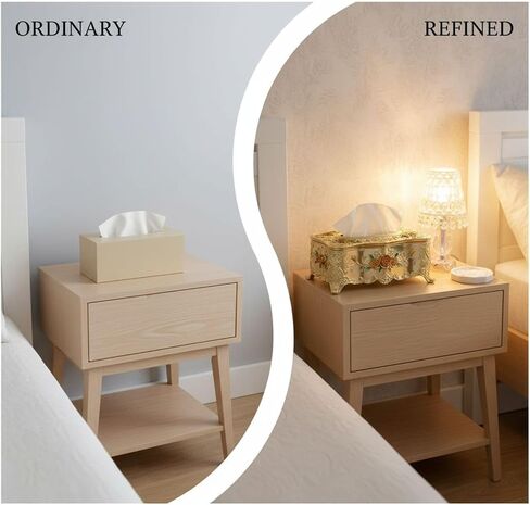 European Golden Tissue Box, Decorative Ornate Embossed Paper Towel Dispenser, KTV Tissue Holder with Rose Pattern, Versatile Napkin Box for Car, Home, Hotel, Yellow Flower, 9.1 x 4.9 in / 23 x 12.5 cm in Kuwait