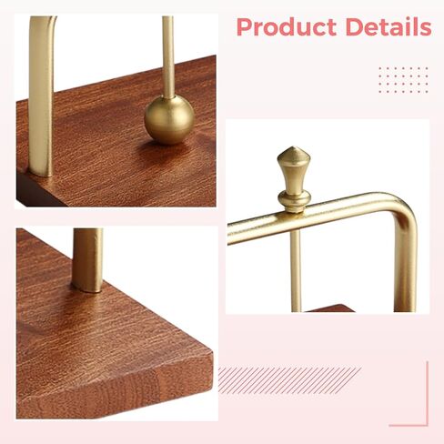 Gold Desktop Tissue Holder with Weighted Arm, Wooden Base and Aluminum Alloy Stand, U Shaped Metal Press Bar, Square Table Napkin Holder for Kitchen, Office, Restaurant in Kuwait
