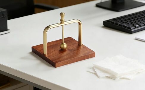 Gold Desktop Tissue Holder with Weighted Arm, Wooden Base and Aluminum Alloy Stand, U Shaped Metal Press Bar, Square Table Napkin Holder for Kitchen, Office, Restaurant in Kuwait