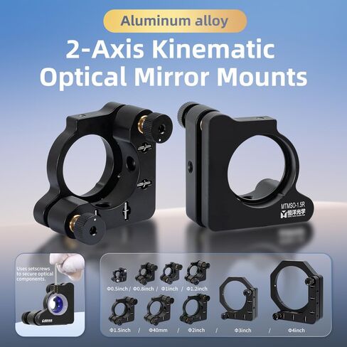 2-Axis Precision Adjustable O-Type Optical Lens Holder | 25.4mm Lens/Mirror Mount (LH Design, Set Screw Locking) with Pitch & Yaw Adjustment, Fits Standard Optical Rails in Saudi Arabia
