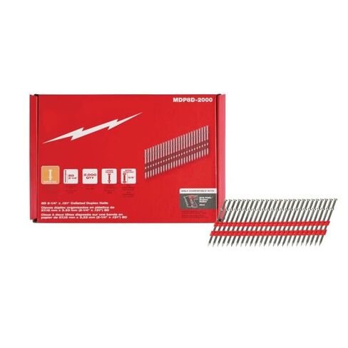 2000pc MDP8D-2000 for Milwaukee 8D 2-1/4" x .131" Collated Duplex Nails - Gray, Red in Kuwait