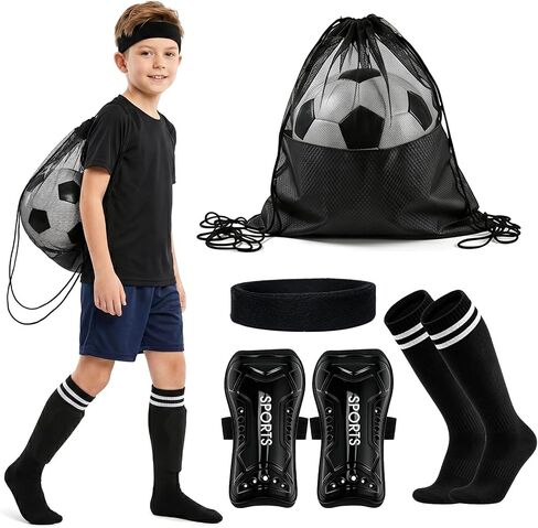 6Pcs Soccer Shin Guards and Socks Set Protective Soccer Shin Pads Long Soccer Socks Headband Ball Bag for 3-5 Boys Girls Training Matches(Pink) in Kuwait