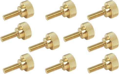 10 Pack 1/4-20 x 3/4 Inch Threads Solid Brass Diamond Knurled Thumb Screws Knobs with Straight Shoulders Right-Hand Threads SAE Flat Tip Uncoated (1/4-20 x 3/4 inch Long Threads) in Kuwait