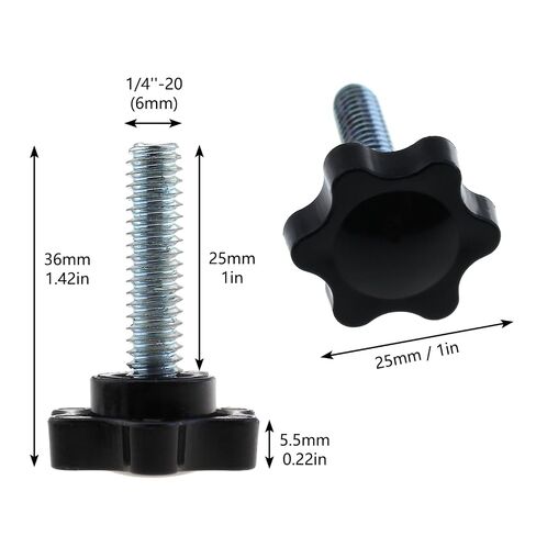 10-Pack 1/4''-20x1'' Threaded Knurled Thumb Nuts, Black Plastic Knob Clamping Screws for Umbrella Base Replacement Grip Knob Screws in Kuwait