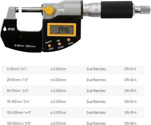 نطاق قياس الميكرومتر الخارجي الرقمي IP65 0-25 مم/0-1 بوصة دقة 0.001 مم/.00005 بوصة 105-01-4(50-75 مم) in Saudi Arabia