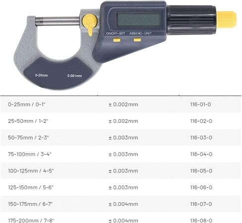 نطاق قياس الميكرومتر الخارجي الرقمي IP65 0-25 مم/0-1 بوصة دقة 0.001 مم/.00005 بوصة 105-01-4(50-75 مم) in Saudi Arabia
