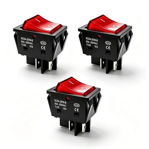 30A 250V KCD4 DPST Heavy Duty 120V Rocker Switch with Red LED Light 4 Pin ON Off Toggle Switch T125（3 Pack） in Kuwait