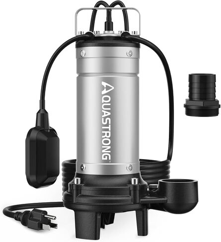 مضخة طاحونة مياه الصرف الصحي Aquastrong 1HP، من الفولاذ المقاوم للصدأ، مفتاح تعويم تلقائي 115 فولت، دافعة من الحديد الزهر، مضخة مياه الصرف الصحي الغاطسة/مضخة مياه الصرف الصحي لحوض الحوض، تفريغ الطابق السفلي 2 بوصة NPT، رمادي in Kuwait