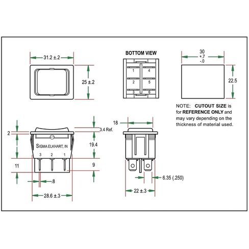 Sigma Switches RV Momentary ON/Off/Momentary ON Switch Double Pole Double Throw, Black in Kuwait