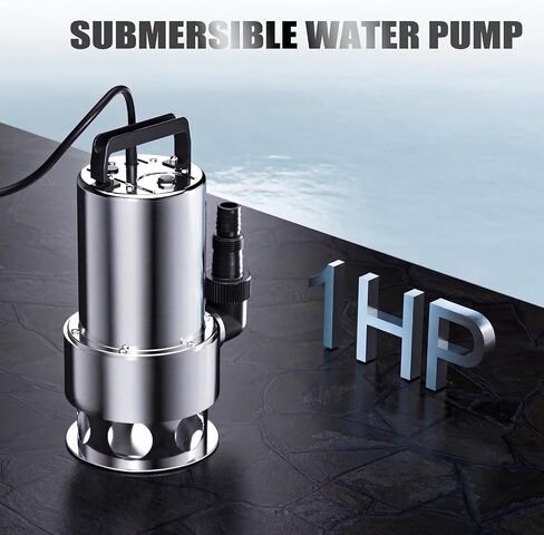 Sump Pump Submersible 1HP Dirty/Clean Water Transfer Pump 4500GPH Portable Electric Water Pump for Pool Draining Hot Tub Flooded Basement Ponds Garden Yard with Adapters in Kuwait