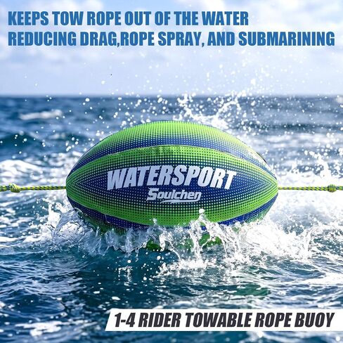 Soulchen Booster Ball - Towable Tube Ball for Rope Lift to Reduce Water Spray, 60 ft with 4000 Lbs Break Strength, for Boating, Water-Skiing, and More Water Sports, Green and Blue in Kuwait