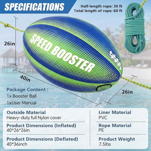 Soulchen Booster Ball - Towable Tube Ball for Rope Lift to Reduce Water Spray, 60 ft with 4000 Lbs Break Strength, for Boating, Water-Skiing, and More Water Sports, Green and Blue in Kuwait
