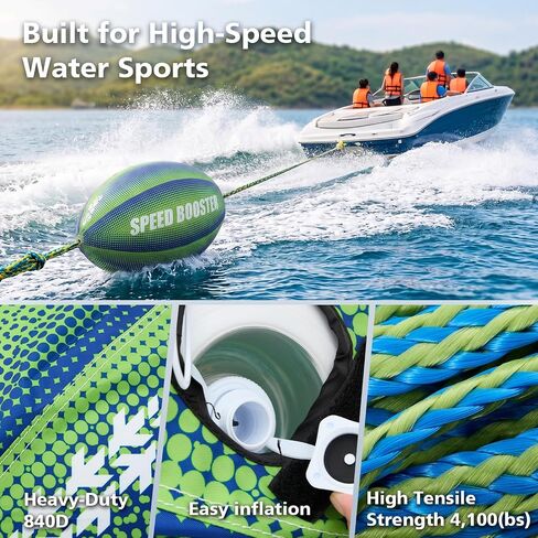 Soulchen Booster Ball - Towable Tube Ball for Rope Lift to Reduce Water Spray, 60 ft with 4000 Lbs Break Strength, for Boating, Water-Skiing, and More Water Sports, Green and Blue in Kuwait