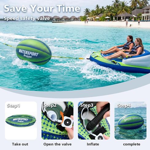 Soulchen Booster Ball - Towable Tube Ball for Rope Lift to Reduce Water Spray, 60 ft with 4000 Lbs Break Strength, for Boating, Water-Skiing, and More Water Sports, Green and Blue in Kuwait