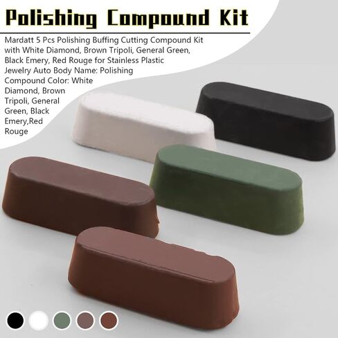 5 Pcs Polishing Buffing Cutting Compound Kit with White Diamond, Brown Tripoli, General Green, Black Emery, Red Rouge for Stainless Plastic Jewelry Auto Body in Kuwait
