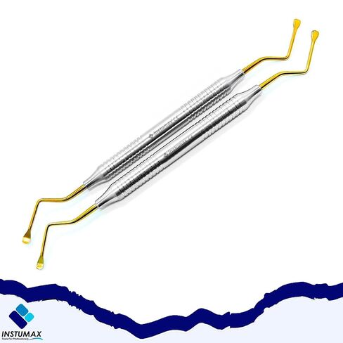 2Pcs Lucas Curettes - Dental Surgical Instruments with Serrated Golden Color Tips | Lightweight Hollow Design | for Periodontal and Implant Procedures in Kuwait