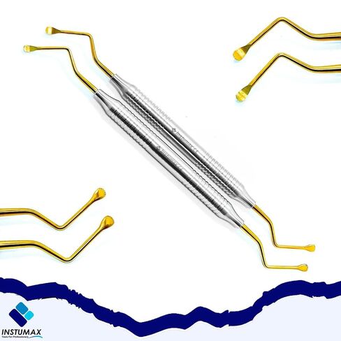 2Pcs Lucas Curettes - Dental Surgical Instruments with Serrated Golden Color Tips | Lightweight Hollow Design | for Periodontal and Implant Procedures in Kuwait