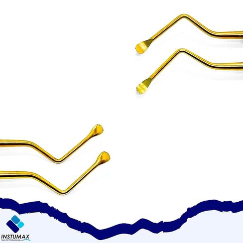 2Pcs Lucas Curettes - Dental Surgical Instruments with Serrated Golden Color Tips | Lightweight Hollow Design | for Periodontal and Implant Procedures in Kuwait