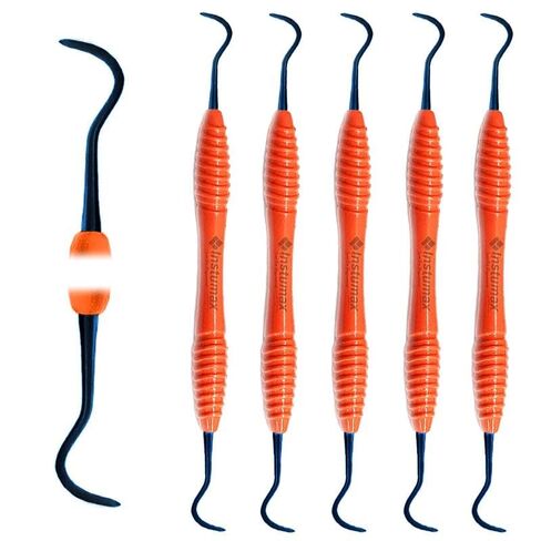 Professional 5Pcs H6-H7 Sickle Scaler Silicone Blue Handle and Titanium Gold Tips Periodontal Tartar, Plaque, Calculus Veterinary Dental Kit Comprehensive Oral Care Tools, Dentist Pick Tool in Kuwait
