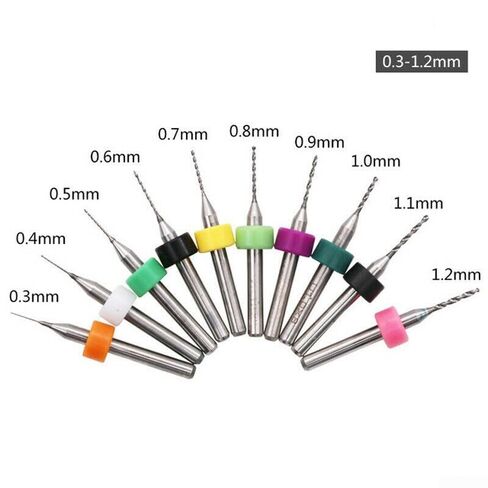 Carbide Drill Bit Set for PCB and CNC, 10 Pieces 0.1-1.2mm Cutting Diameter, 1/8 Inch Shank for Precision Metal and Plastic Work(0.3-1.2mm) in Kuwait