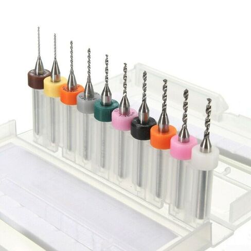 Carbide Drill Bit Set for PCB and CNC, 10 Pieces 0.1-1.2mm Cutting Diameter, 1/8 Inch Shank for Precision Metal and Plastic Work(0.3-1.2mm) in Kuwait