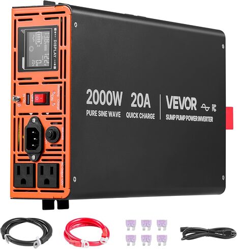 VEVOR 2000W Sump Pump Battery Backup System, LCD Display, Auto Switches to Battery Inverter Power for Sump Pump, Pure Sine Wave, for Basement Protection Emergency and Power Outage, Battery Not Include in Kuwait