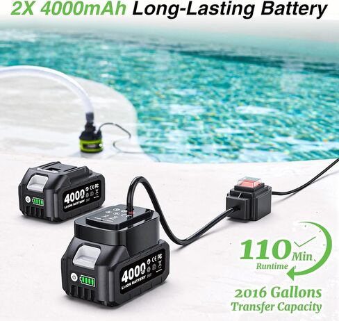 TaskStar Cordless Submersible Water Pump Brushless, Small Battery Powered Sump Pump with 2x4000mAh Battery & Hose for Swimming Pool Tank Garden Pond Basement Camping Boat Rain Barrels Outdoor Draining in Kuwait