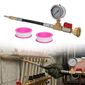 Geothermal Loop Fill Tool with 100PSI Gauge & Protector – 12" Flex Hose for Tight Spaces, 1/8" Needle, Garden Hose Connector & Quarter Turn Valve for Boilers & Water Heaters in Kuwait