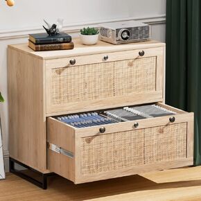 Vingli Black Rattan 2 Drawer Fille File Cabinet مع Lock ، خزائن ملفات قفل الخشب لمكتب المنزل ، File Cabinet Printer Stand for Hanging Letter/Legal Size المسمى المجلدات ، البلوط ، 30W × 16D × 28H in Kuwait
