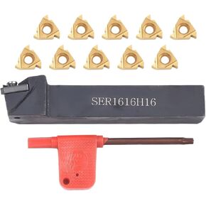 SER1616H16 Threading Turning Tool Holder 5/8" Shank with 10PCS 16ER AG60 Carbide Inserts, Alloy Steel External Thread Bar for Lathe Semi-Finishing and Finishing, Includes T15 Wrench, 100mm Length in Saudi Arabia