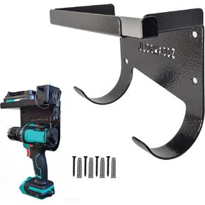 Heavy Duty Drill Holder Wall Mount, Steel Drill Holder & Drill Hanger | Drill Holder Wall Mount with tray & hook storage. Holds drill, batteries, charger & accessories. Corded & cordless compatible in Saudi Arabia