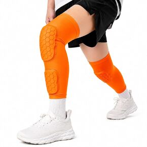 2-in-1 Knee & Shin Guard Sleeve for Youth & Adults, Padded Compression Leg Sleeve with Anti-Slip Design, Shock Absorption for Basketball, Soccer, Football, Running & Training (Orange,X-Large) in Saudi Arabia