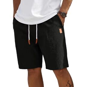 Men's Linen Cotton Beach Shorts Drawstring Elastic Casual Shorts in Kuwait