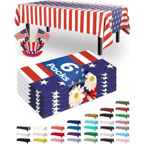 Pureegg 4th of July Decorations USA 250th Anniversary Plastic Tablecloth 6 Pack, Patriotic American Flag Waterproof Table Cover 54 x 108 Inch for Independence Day BBQ Picnic Party in Kuwait
