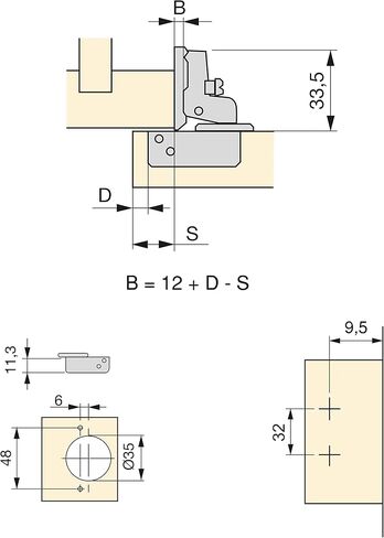 Emuca - Kit Full Overlay Hinge X50 with Screw-on Plate, Nickel Plated, Steel, 2 ut in Kuwait
