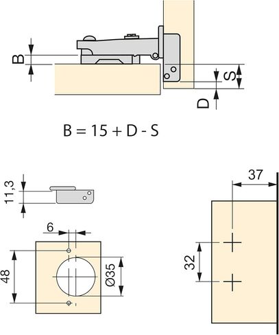 Emuca - مجموعة مفصلة كاملة التراكب X91N ولوحة، لوحة مثبتة بمسمار، فتحة 105 درجة. تيتانيوم، فولاذ، 20 وحدة. in Kuwait