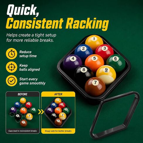 Black Billiards 9 Ball Diamond Pool Table Ball Rack, Plastic 9-Ball Pool Table Triangle Rack for Standard 2-1/4" Pool Balls, Pool Table Accessories for Home Game Room in Kuwait