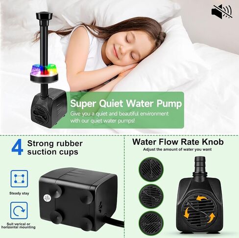 15W 800L/H مضخة نافورة البركة الغاطسة مع مصابيح LED ، مضخة مياه هادئة للغاية ، مضخات نافورة البركة للبركة الصغيرة ، الحديقة ، الحوض ، خزان السمك ، نافورة داخلية خارجية 3 نوع من النوع (أبيض) in Kuwait