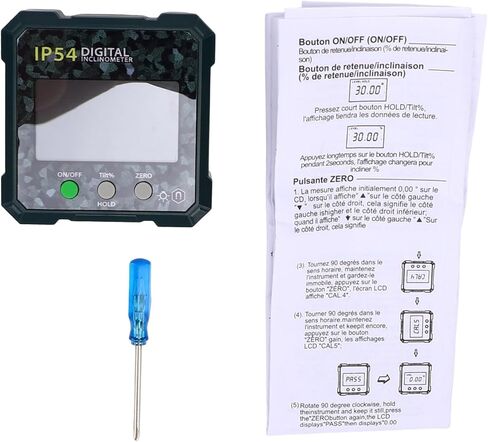 Digital Inclinometer with Backlit LCD and Magnetic Base, 4x90 Degree Measuring Range, IP54 Water, Data Hold Function for Precision Measurement in Saudi Arabia