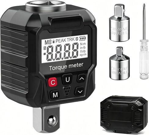 1/2 Inch Digital Torque Adapter, 34-340N Electronic Wrench Meter with 1/4" and 3/8" Socket Adapters, Compact ABS LCD Readout Gauge for Vehicle Service and Fastener Checks in Kuwait