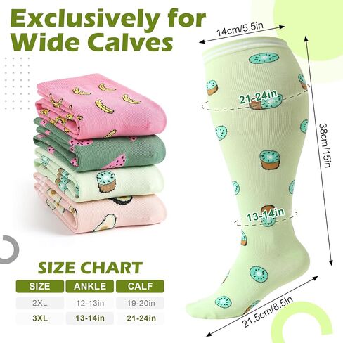 ACOCO 4 Pairs Plus Size Compression Socks for Women, Extra Wide Calf Knee High Compression Socks 15-20 mmHg, Bamboo Support for Nurses, Pregnancy, Travel, Running in Kuwait