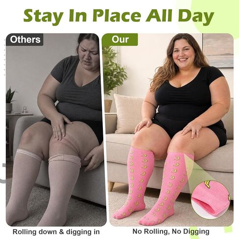 ACOCO 4 Pairs Plus Size Compression Socks for Women, Extra Wide Calf Knee High Compression Socks 15-20 mmHg, Bamboo Support for Nurses, Pregnancy, Travel, Running in Kuwait