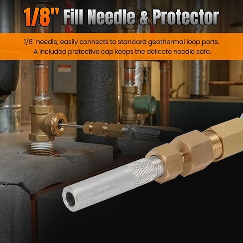 Geothermal Loop Fill Tool with 100PSI Gauge & Protector – 12" Flex Hose for Tight Spaces, 1/8" Needle, Garden Hose Connector & Quarter Turn Valve for Boilers & Water Heaters in Kuwait