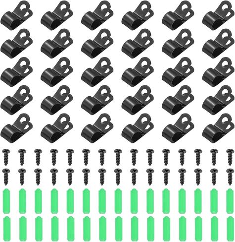 uxcell 30Pcs 10mm(3/8") Fence Wire Clamps, Agricultural Fencing Mounting Clips R Type Cable Clamps with Screws and Expansion Tubes for Mount Welding Wires to Vinyl Wood Metal Fence in Kuwait