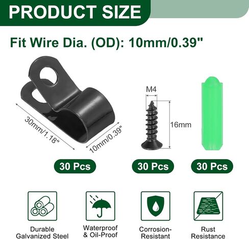 uxcell 30Pcs 10mm(3/8") Fence Wire Clamps, Agricultural Fencing Mounting Clips R Type Cable Clamps with Screws and Expansion Tubes for Mount Welding Wires to Vinyl Wood Metal Fence in Kuwait