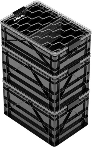 حزمة Starter Crate - اثنين من الحجم الكامل وحجم نصف حجم Sidiocrate ، صناديق تخزين منظم في الهواء الطلق قابلة للتكديس مع غطاء واضحة ومقسمات - أخضر in Kuwait