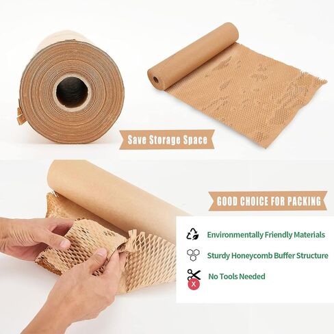 12 Inch x 230 Ft Honeycomb Kraft Packaging Paper Roll, Plastic Free Cushioning Packing Paper with Fragile Warning Labels, Recyclable Bubble Wrap Substitute for Household Moving & Business Shipping in Kuwait