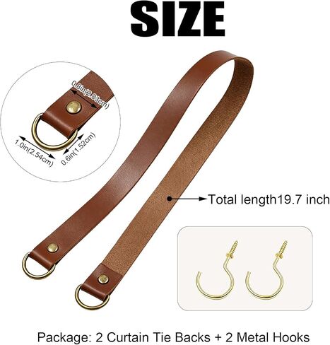 Leather Curtain Tie Backs 2Pcs glrovazas Leather Curtain Rod Holder Window Treatment Holdbacks, Leather Drapery Tiebacks with Metal Hooks Leather Drapery Tiebacks for Balcony Room Cafe (Red Brown) in Kuwait
