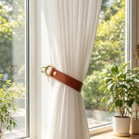Leather Curtain Tie Backs 2Pcs glrovazas Leather Curtain Rod Holder Window Treatment Holdbacks, Leather Drapery Tiebacks with Metal Hooks Leather Drapery Tiebacks for Balcony Room Cafe (Red Brown) in Kuwait